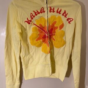 Lucky Brand Yellow Bomb Jacket with Red Floral Accents